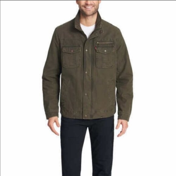 Levi's Men Deep Green Quilted Lining Trucker Military Jacket, XL - Picture 1 of 8